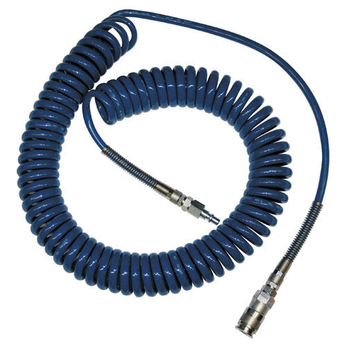 Spiralschlauch PUR blau 10 x 6.5mm,  8m, mit Kupplung und Steckn
